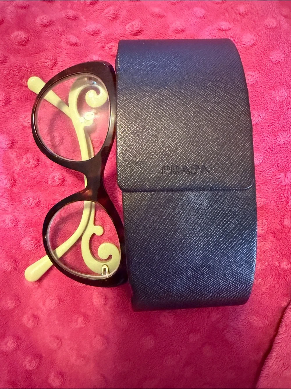 Prada baroque glasses tortoise shell with green swirl with case